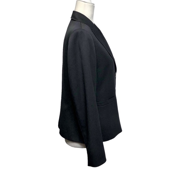 Charcoal Pinstriped Career Pantsuit Peak Lapel High Waist Size 8P Petite Le Suit - Picture 6 of 14